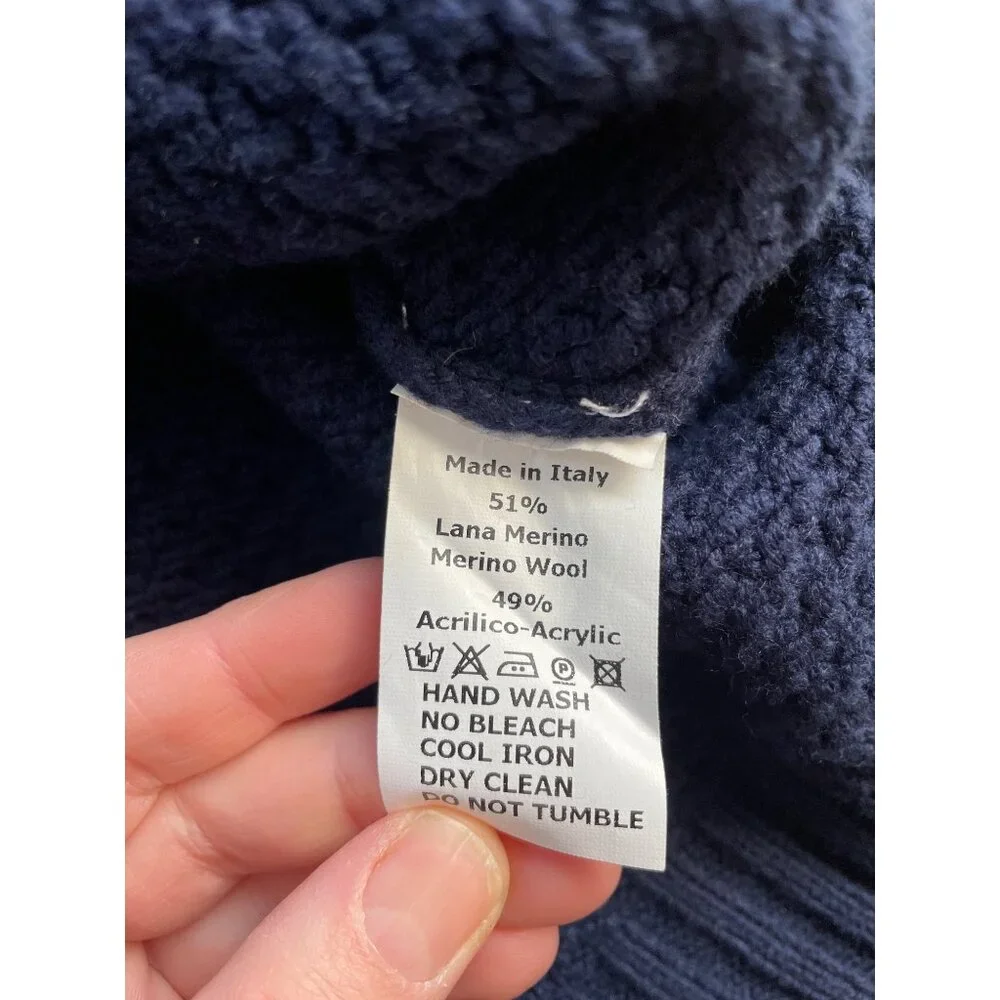 Romeo Gigli mock neck half-button collared pullover sweater Men's XL Navy Wool